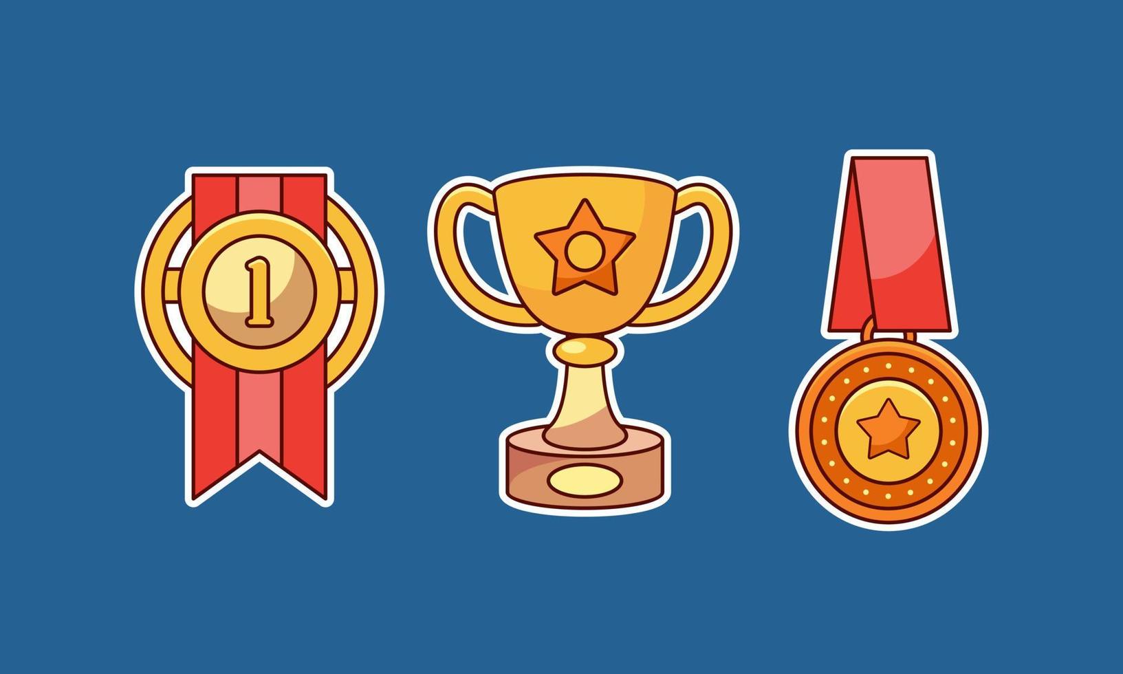 Set of Trophy, Winning Cup and Medals Sticker vector