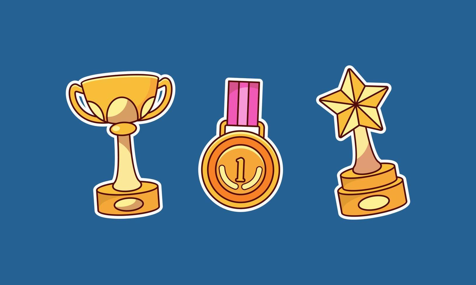 Set of Trophy, Winning Cup and Medals Sticker vector