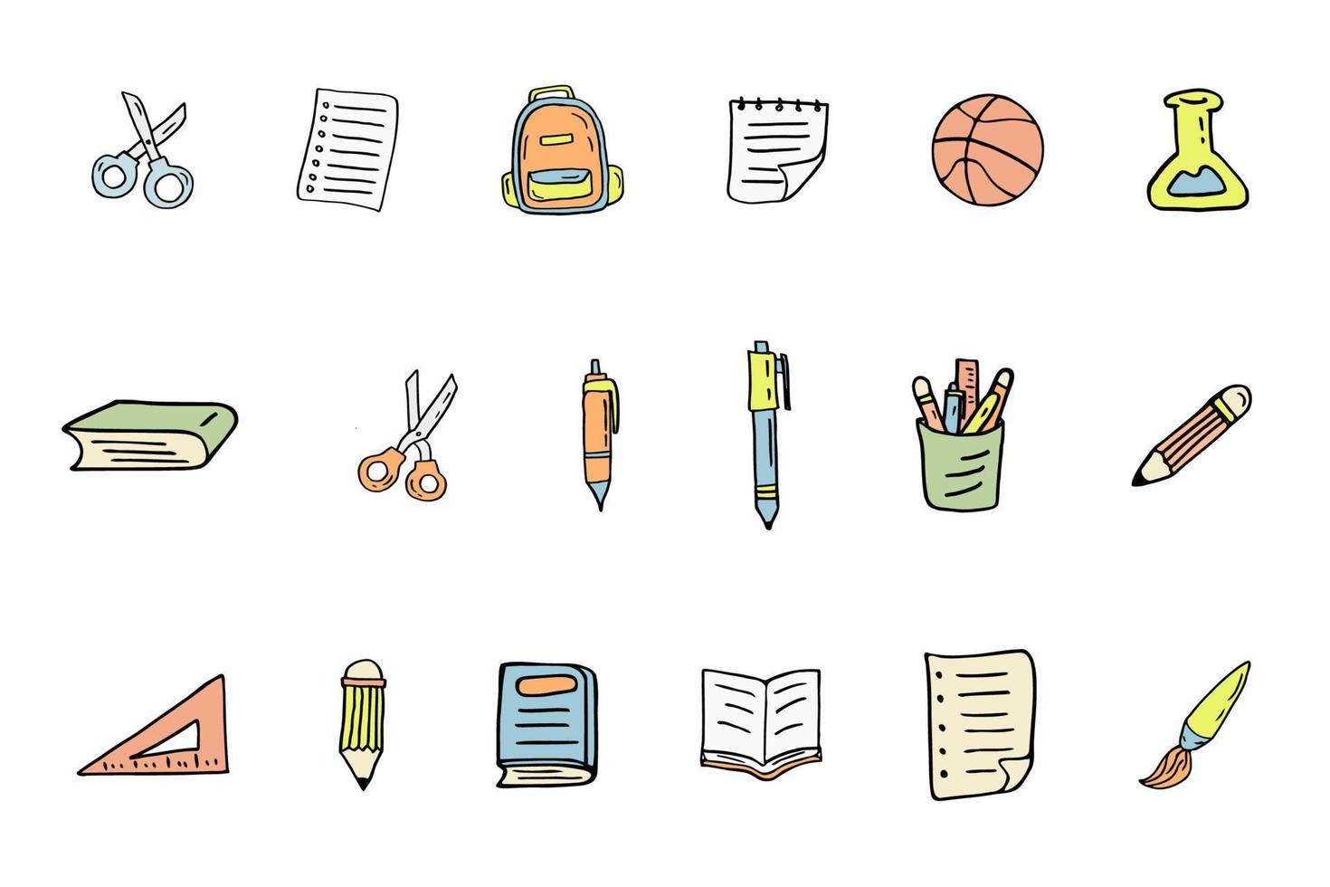 Hand drawn school stationery or school equipment icon vector