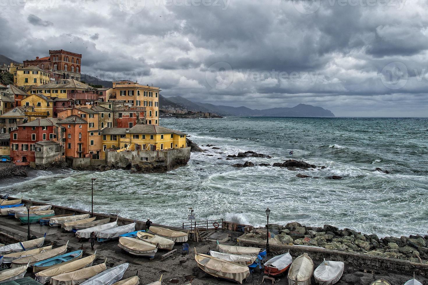 Sea Storm on Genova pictoresque boccadasse village photo