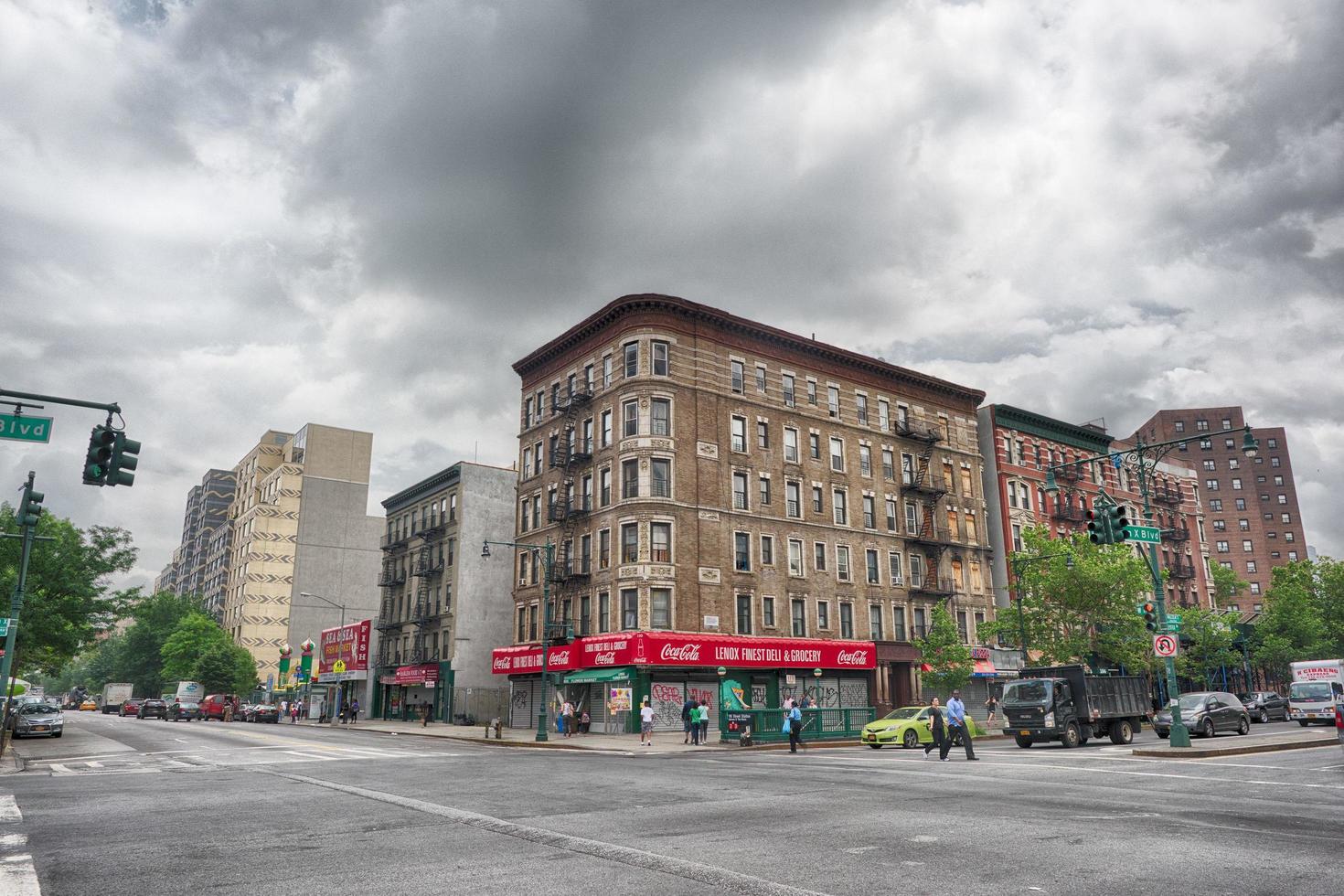 NEW YORK, USA - JUNE 15, 2015 - People walking in Harlem on weekday photo