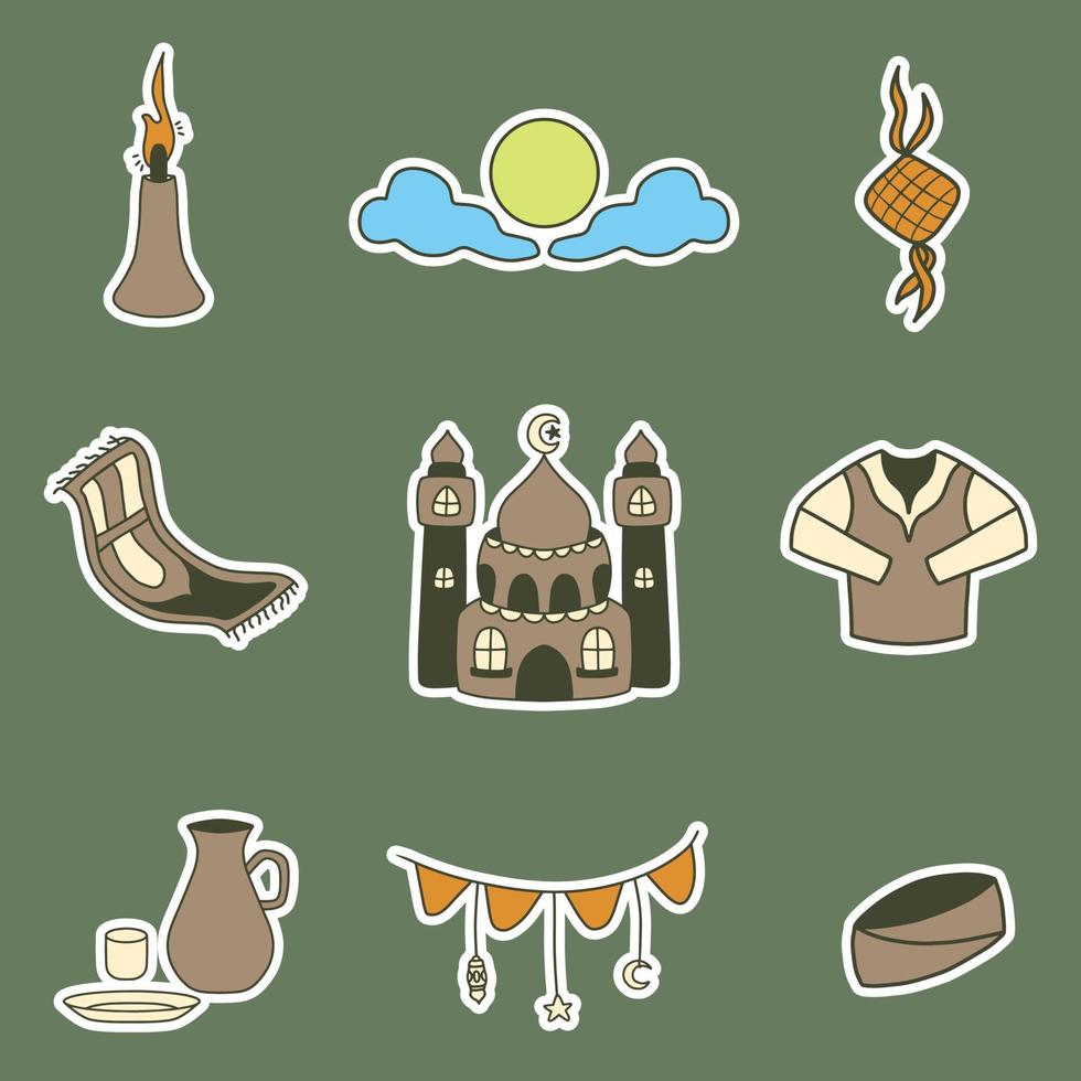 Hand Drawn Islamic Ramadan Celebration Sticker Set vector