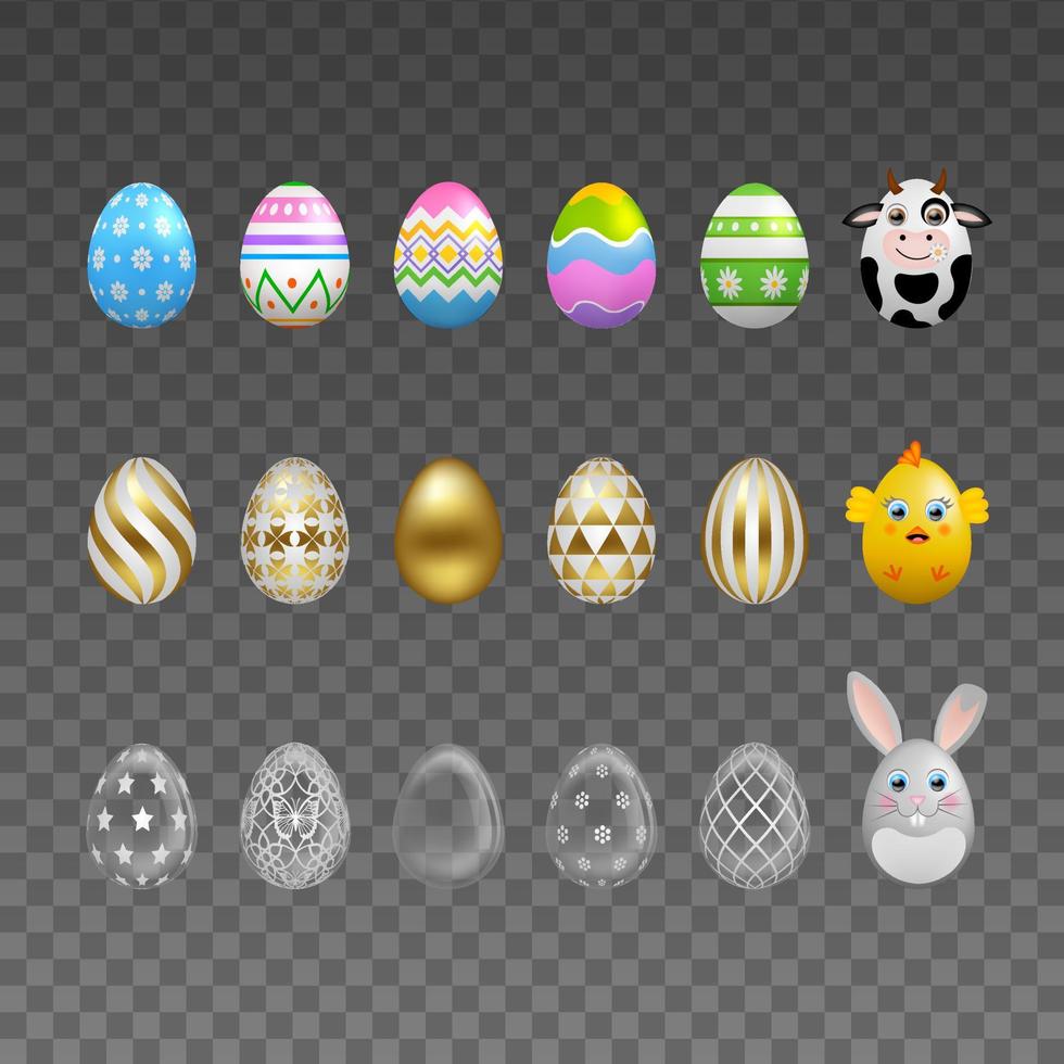 set of different types of easter eggs. collection of isolated easter eggs 20441213 Vector Art at Vecteezy