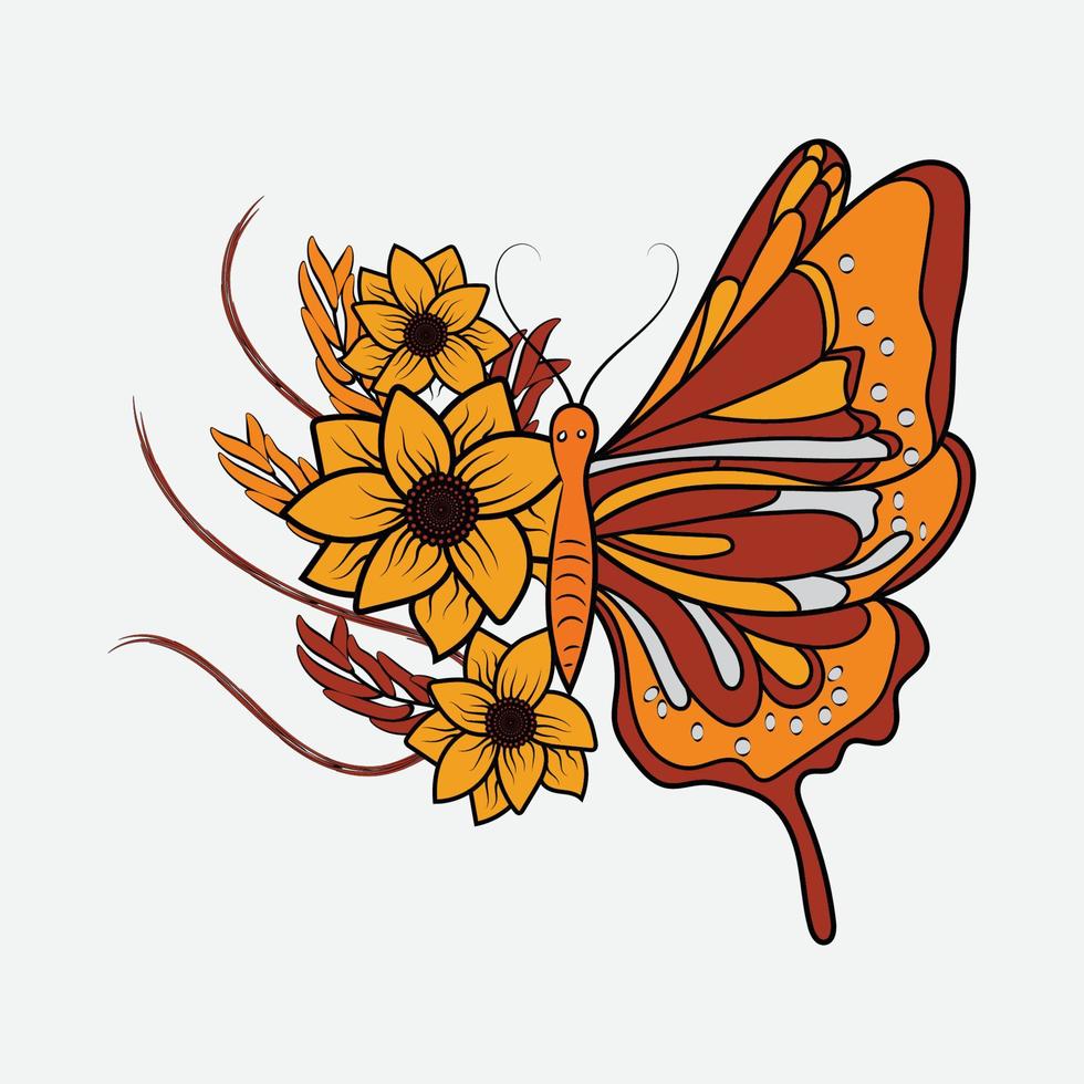 Butterfly with roses vector