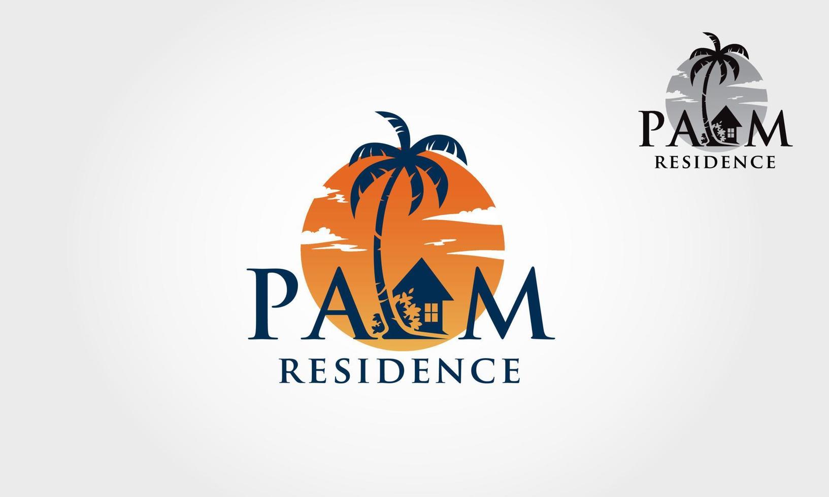 Palm Residence Vector Logo Template. The main symbol of the logo is a palm tree, but here it incorporates with the house this logo symbolizes a neighborhood, protection, peace and growth.