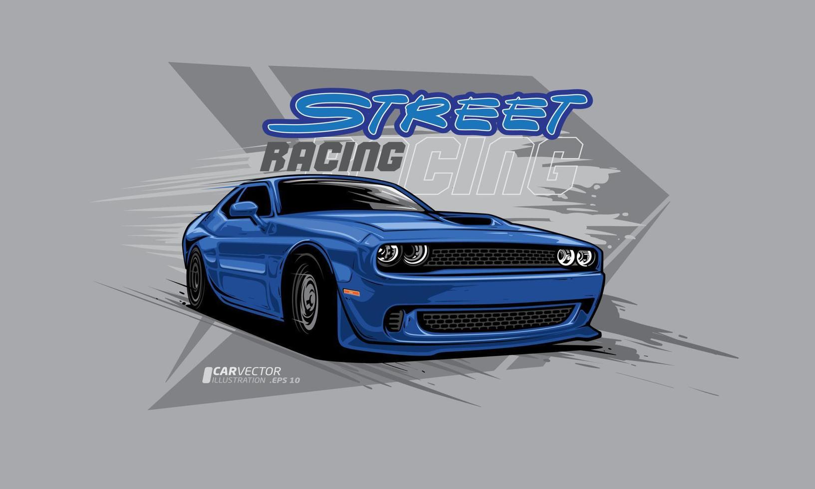 Street Racing Vector Illustration. Icon blue sport car vector template illustration can use logo t shirt, apparel, sticker group community, poster, flyer banner modify auto show.