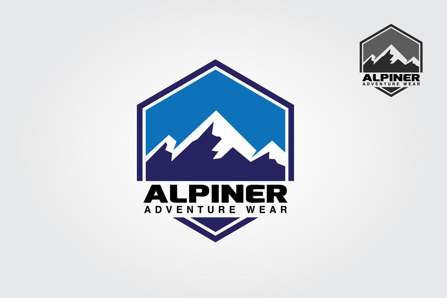 Alpiner Adventure Wear Vector Logo Template. Climbing logo, mountain expedition, camping adventure emblems. Included climb alpinism gear icons, helmet, carabiner, campfire and etc.