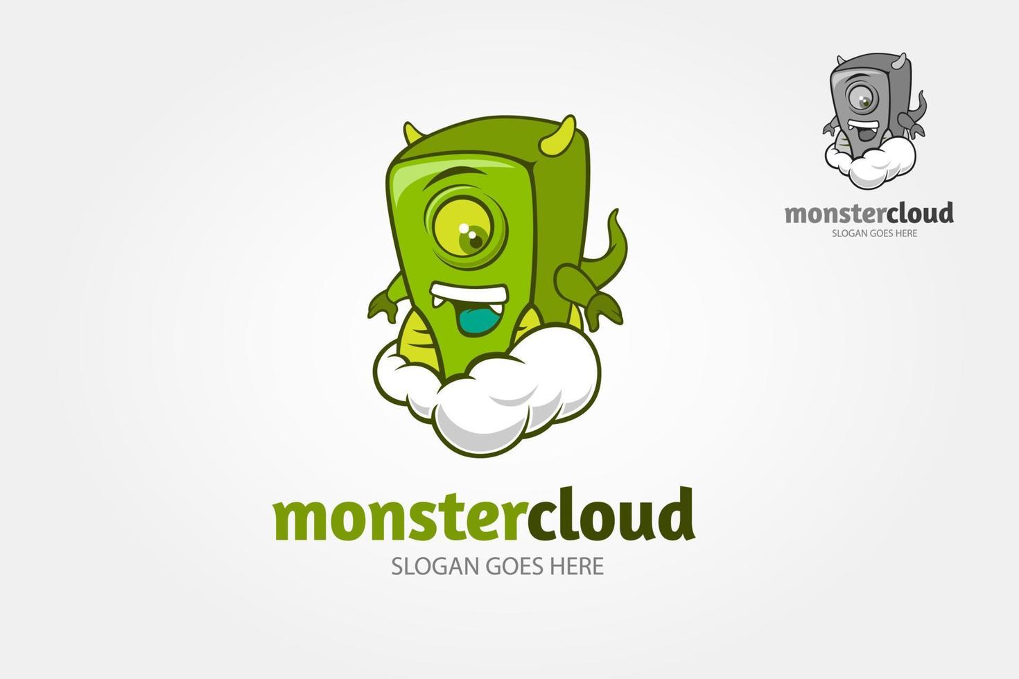 Monster Cloud Vector Logo Mascot. Happy cartoon monster in the cloud. Logo Vector illustration.