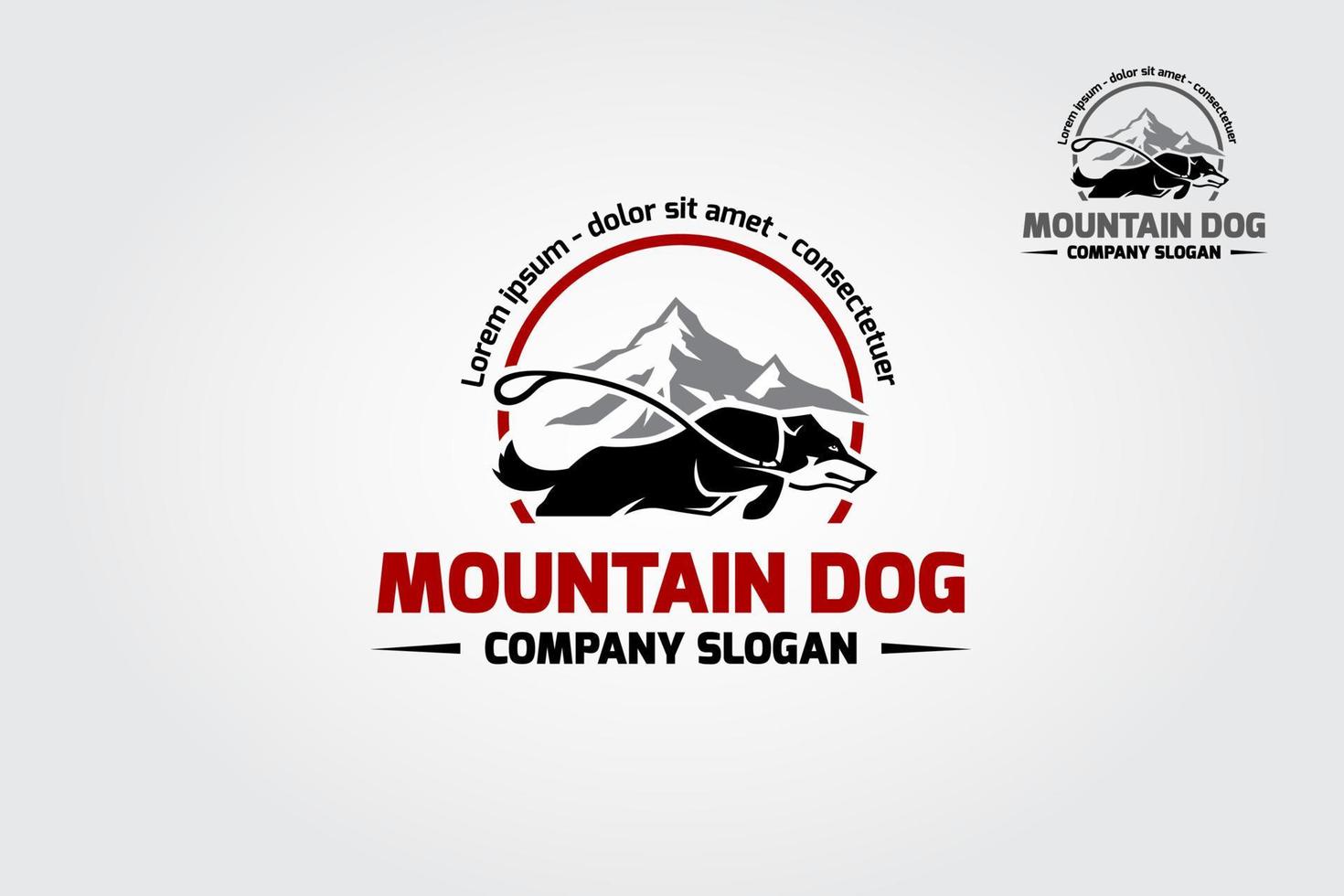 montaña perro logo. el vector logo modelo es adecuado para negocio y producto nombres esta logo es usado lata además ser usado para mascota negocio o mascota formación centro.