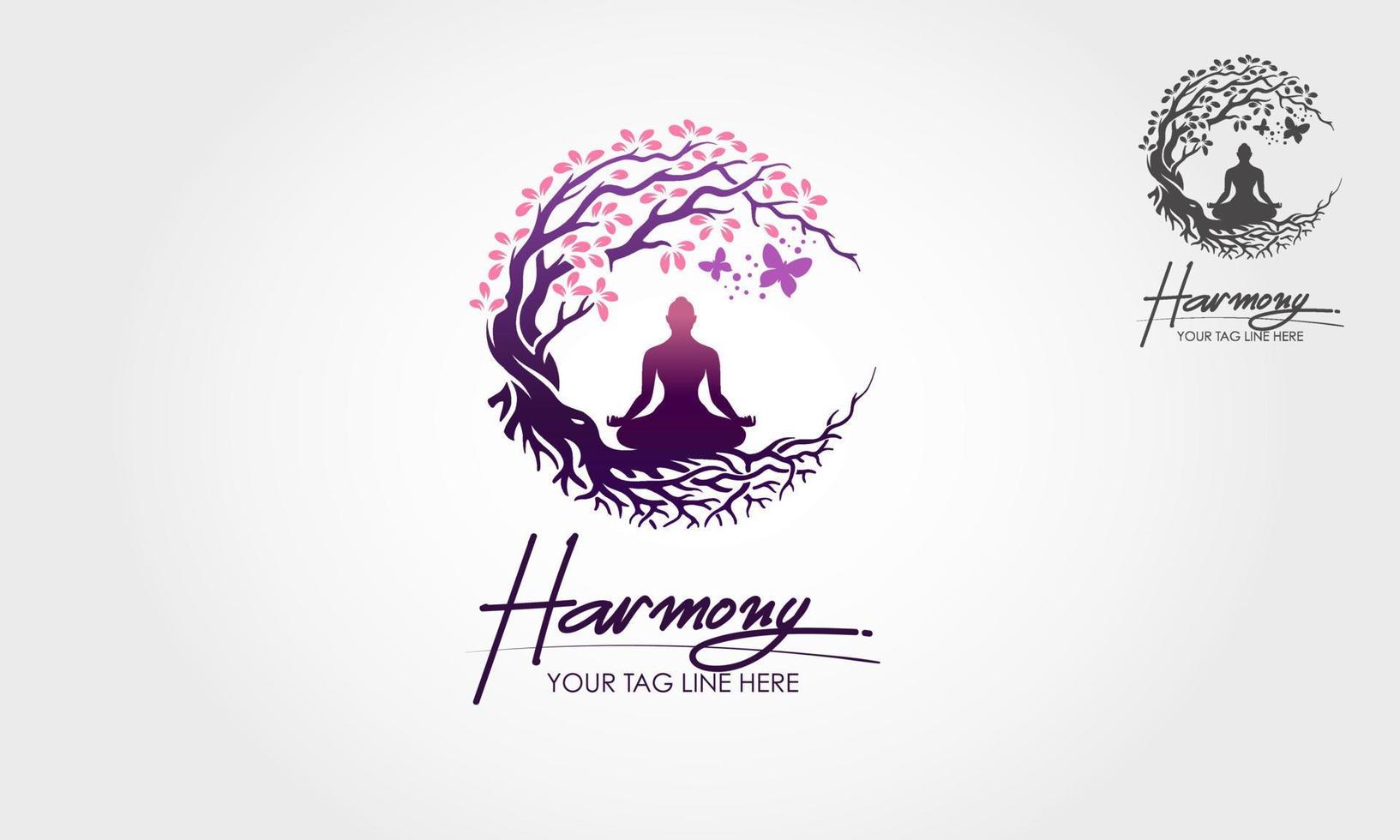 Harmony Vector Logo Template. Awesome Logo template that combine silhouette human, butterfly with purple leaves that means Healthy Life, perfect for health company, therapy, healing activist, etc.