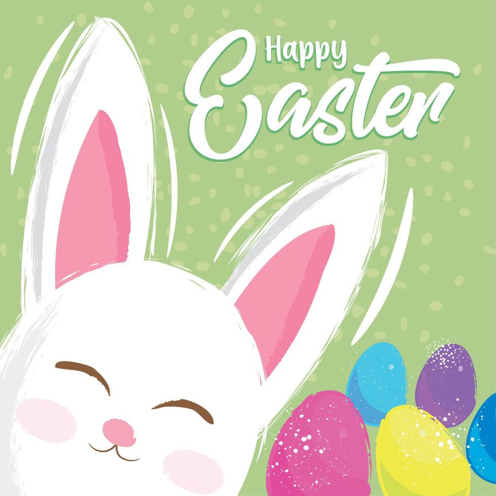 Happy easter poster with rabbit and eggs Vector illustration