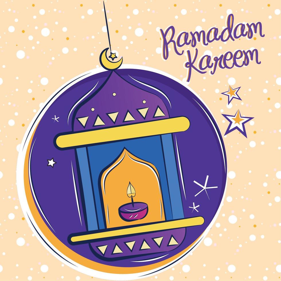 Colored ramadam kareem poster with arab lamp sketch Vector illustration