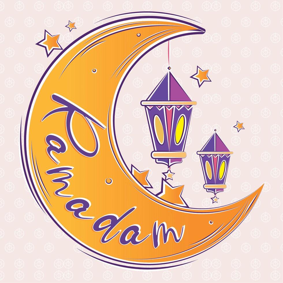 Colored ramadam kareem poster with sketch of moon and lamps Vector illustration