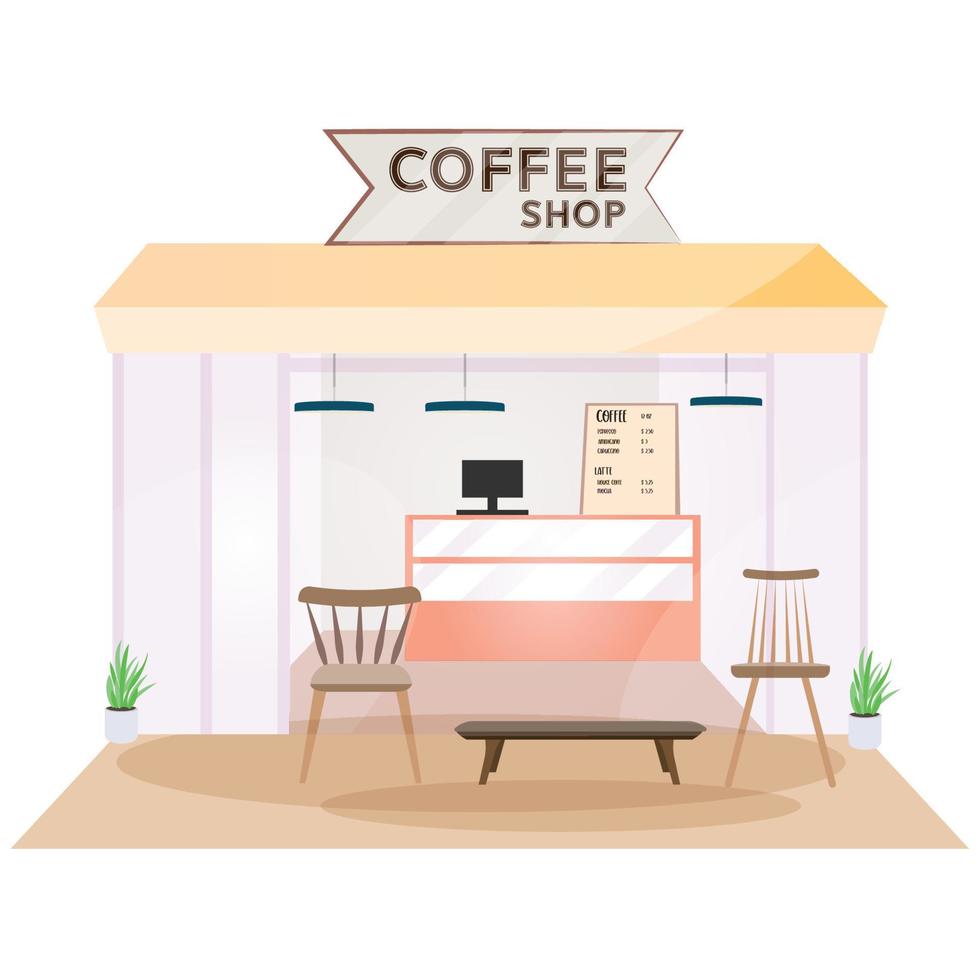 Modern coffee shop with furniture Vector illustration