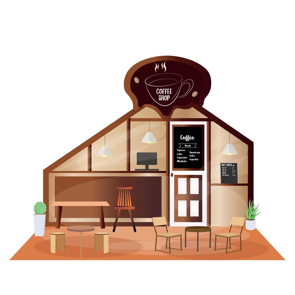 Modern coffee shop with furniture Vector illustration