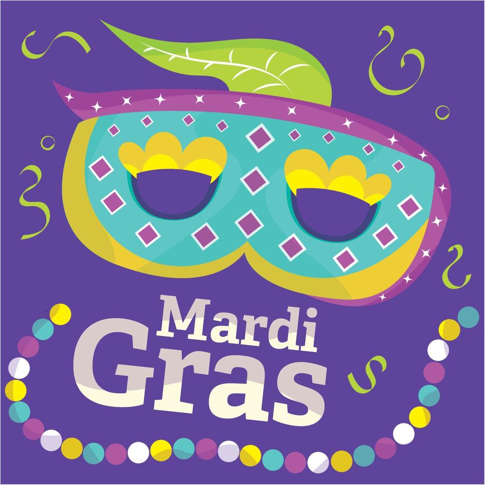 Mardi gras poster venetian mask with feather decoration Vector illustration