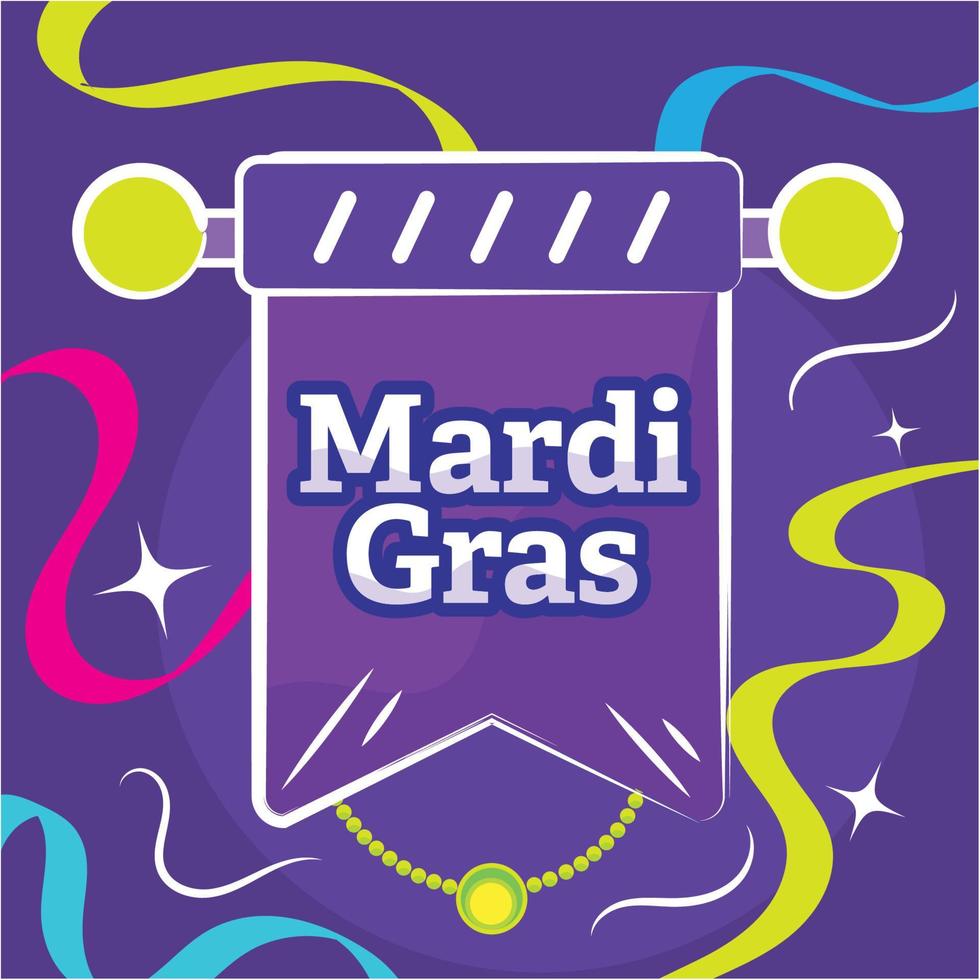 Colored mardi gras poster purple banner with text Vector illustration
