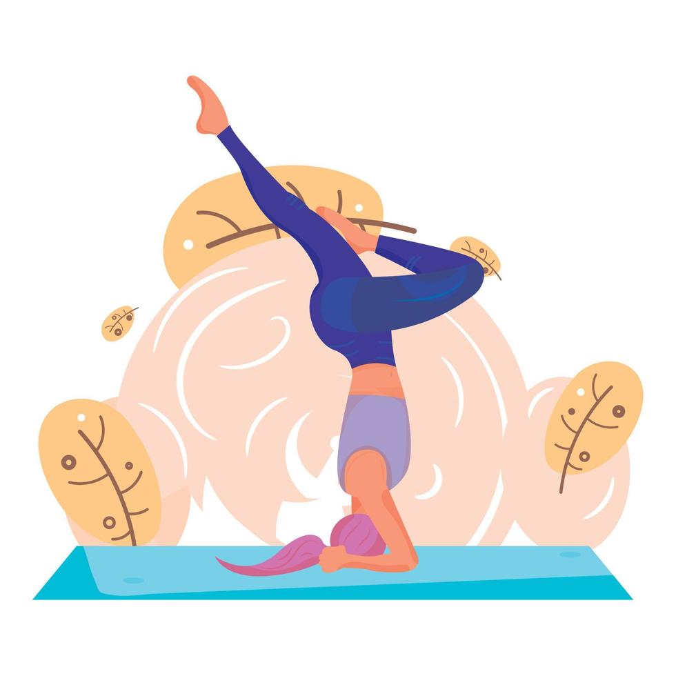 Flat girl character on a natural environment doing yoga Vector illustration