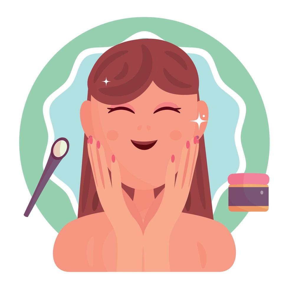 Isolated girl character applying beauty products Sketch Vector illustration