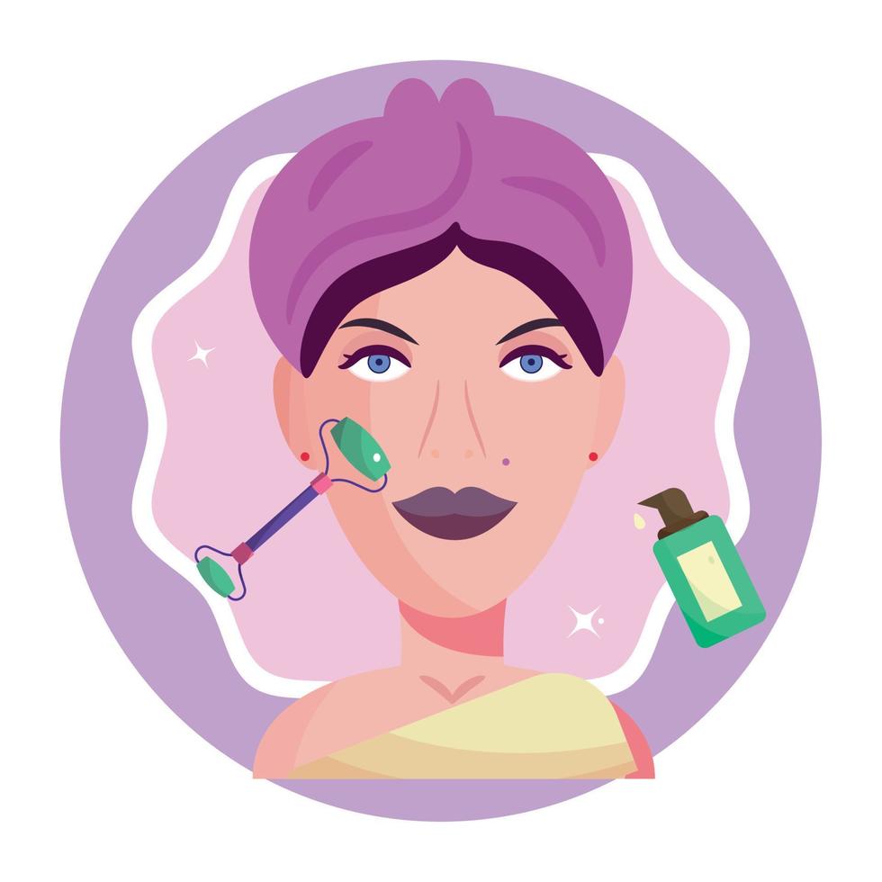 Isolated girl character applying beauty products Sketch Vector illustration