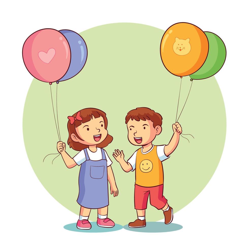 two children holding balloons vector
