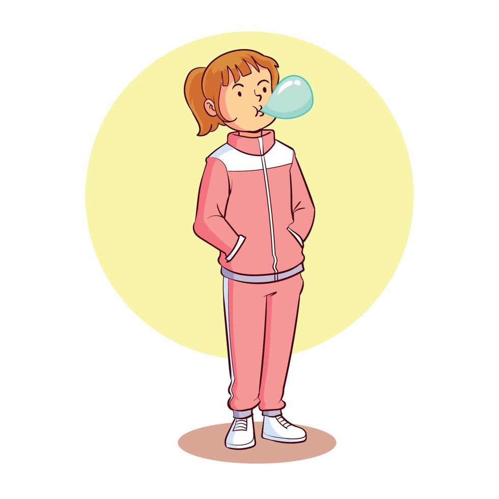 little girl blowing bubble gum 20443286 Vector Art at Vecteezy