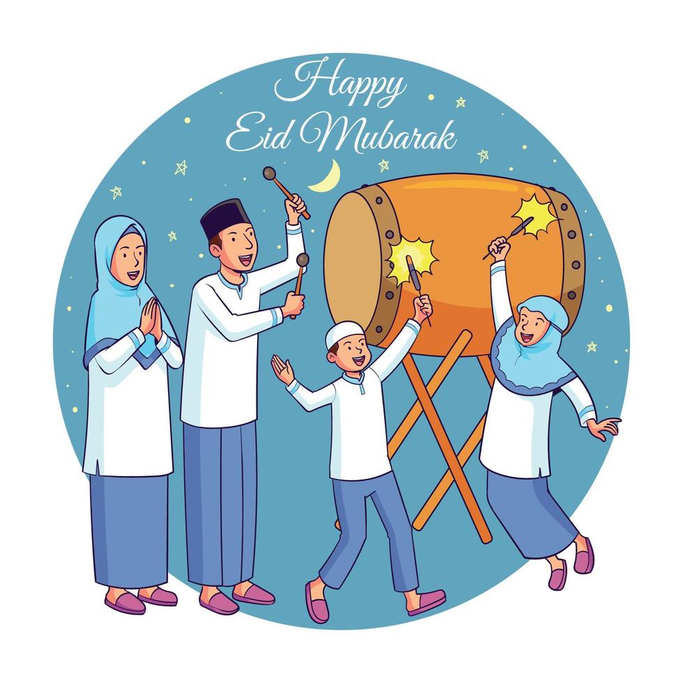 family celebrating eid al fitr vector