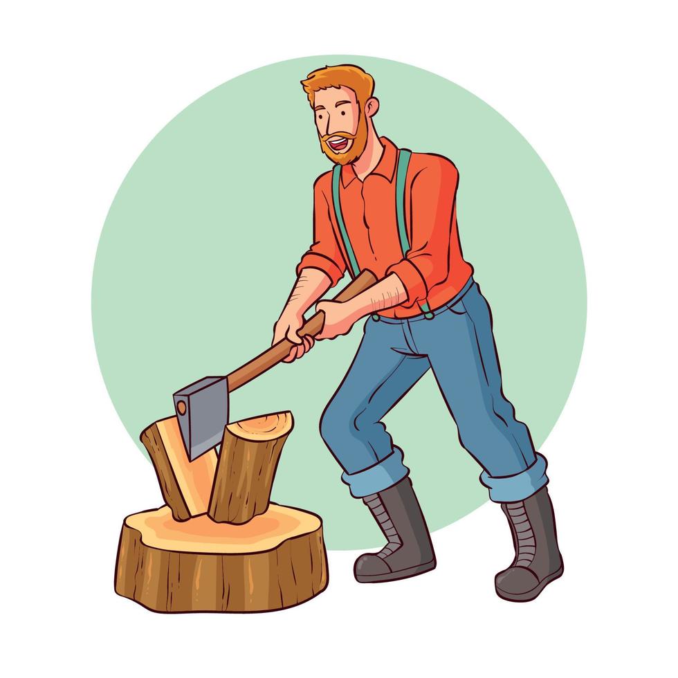 a woodcutter is chopping wood vector