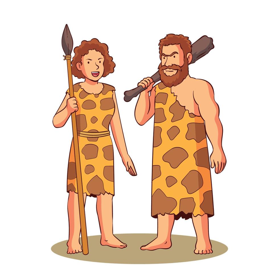 hand drawn early humans male and female vector