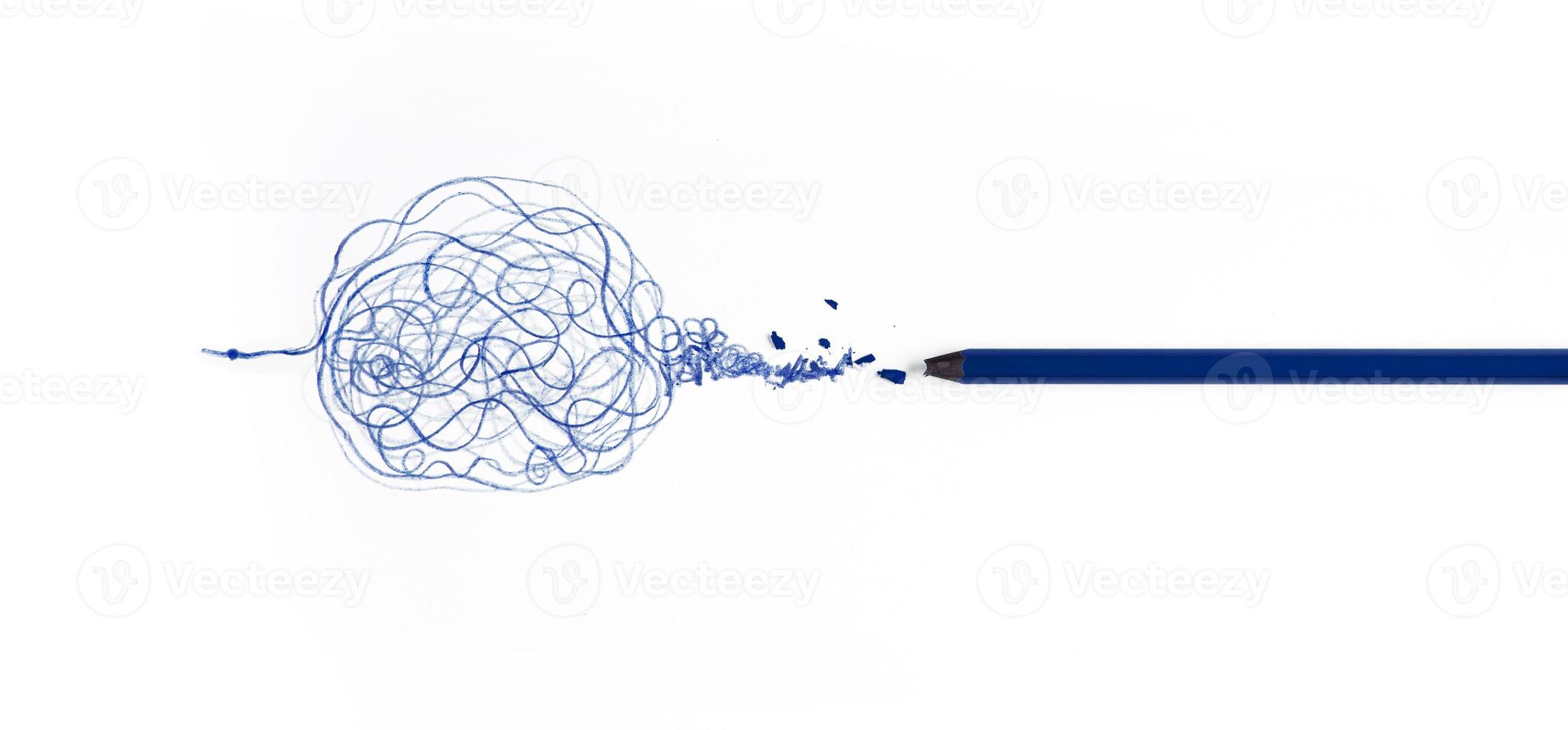 Mental Health Disorder Concept. Weak, Stressed Down Person. Negative Feeling. Depressed Emotional  Mind. Messy Draw Line on Paper with Broken Pencil. Top View photo