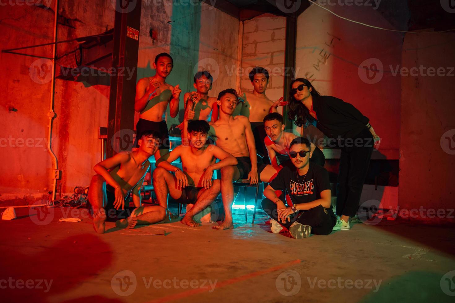 a group of adult men is having a reunion with their friends on new year's eve photo