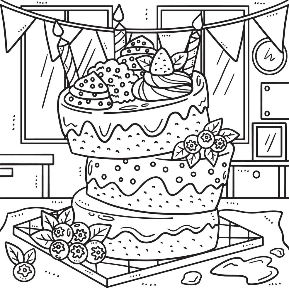 Birthday Cake Coloring Page for Kids vector