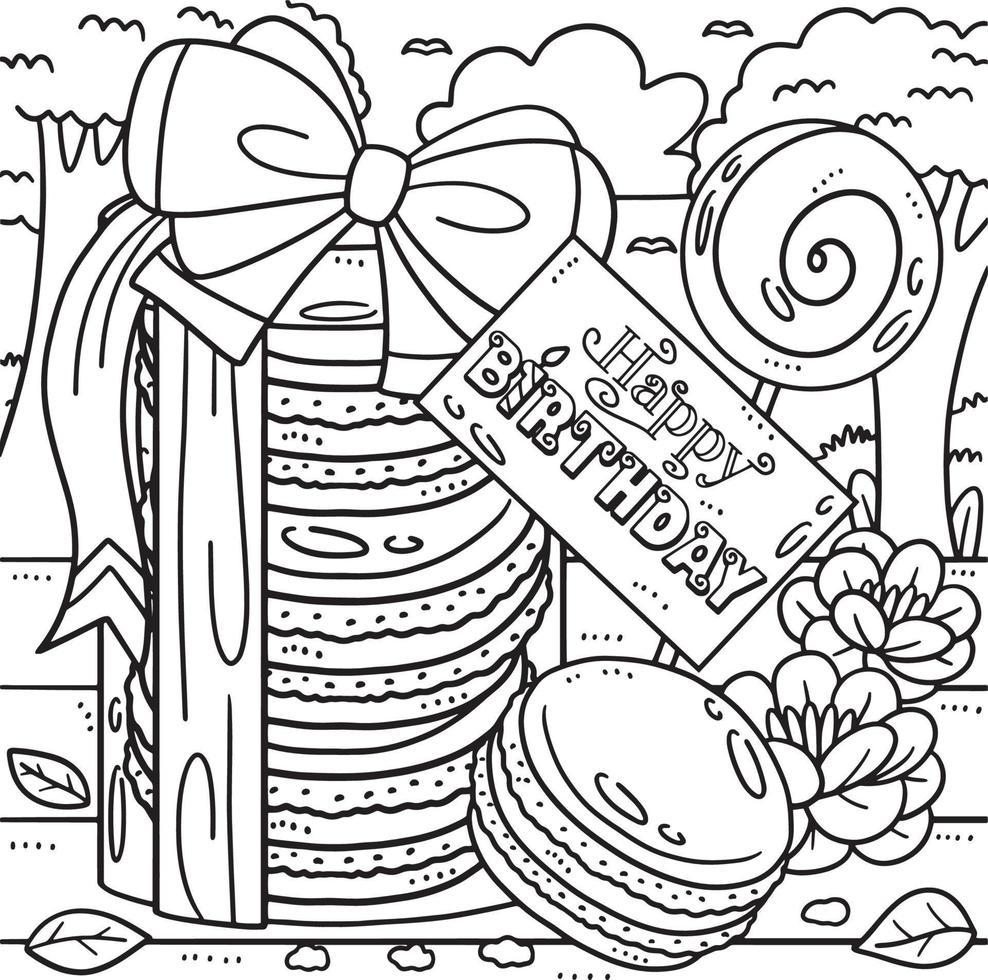 Macaroons with Greeting Card Coloring Page vector