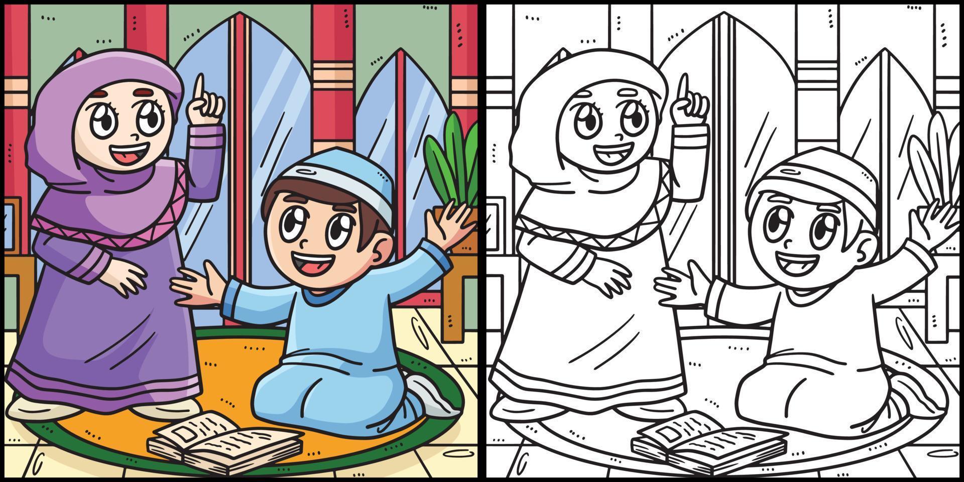 Ramadán musulmán niños colorante página ilustración vector