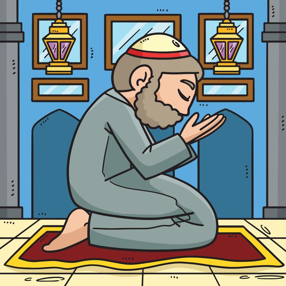 Ramadan Muslim Praying Colored Cartoon vector