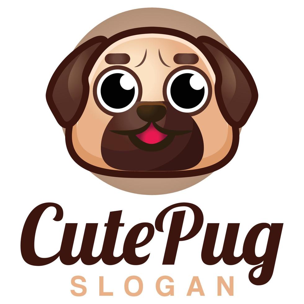 Cute Kawaii Puppy Pug Dog Mascot Cartoon Logo Design Icon Illustration Character Hand Drawn. Suitable for every category of business, company, brand like pet shop vector
