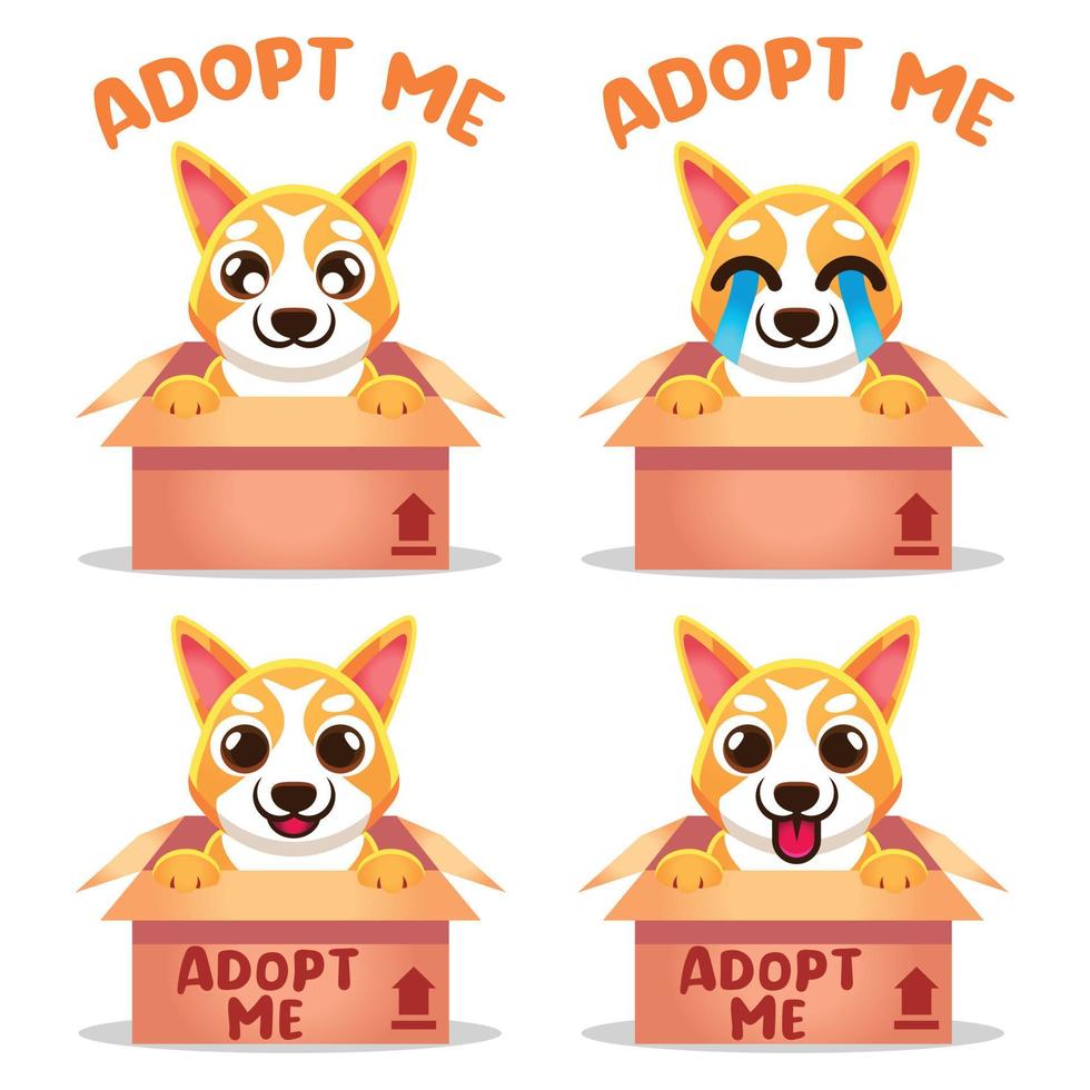 Cute Kawaii dog puppy pembroke welsh corgi adoption Mascot Cartoon Design Illustration Character vector art isolated on white background.