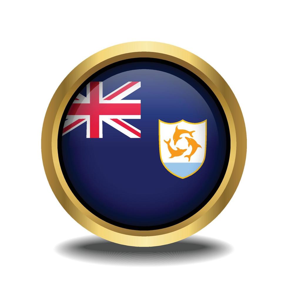 Anguilla Flag circle shape button glass in frame golden vector