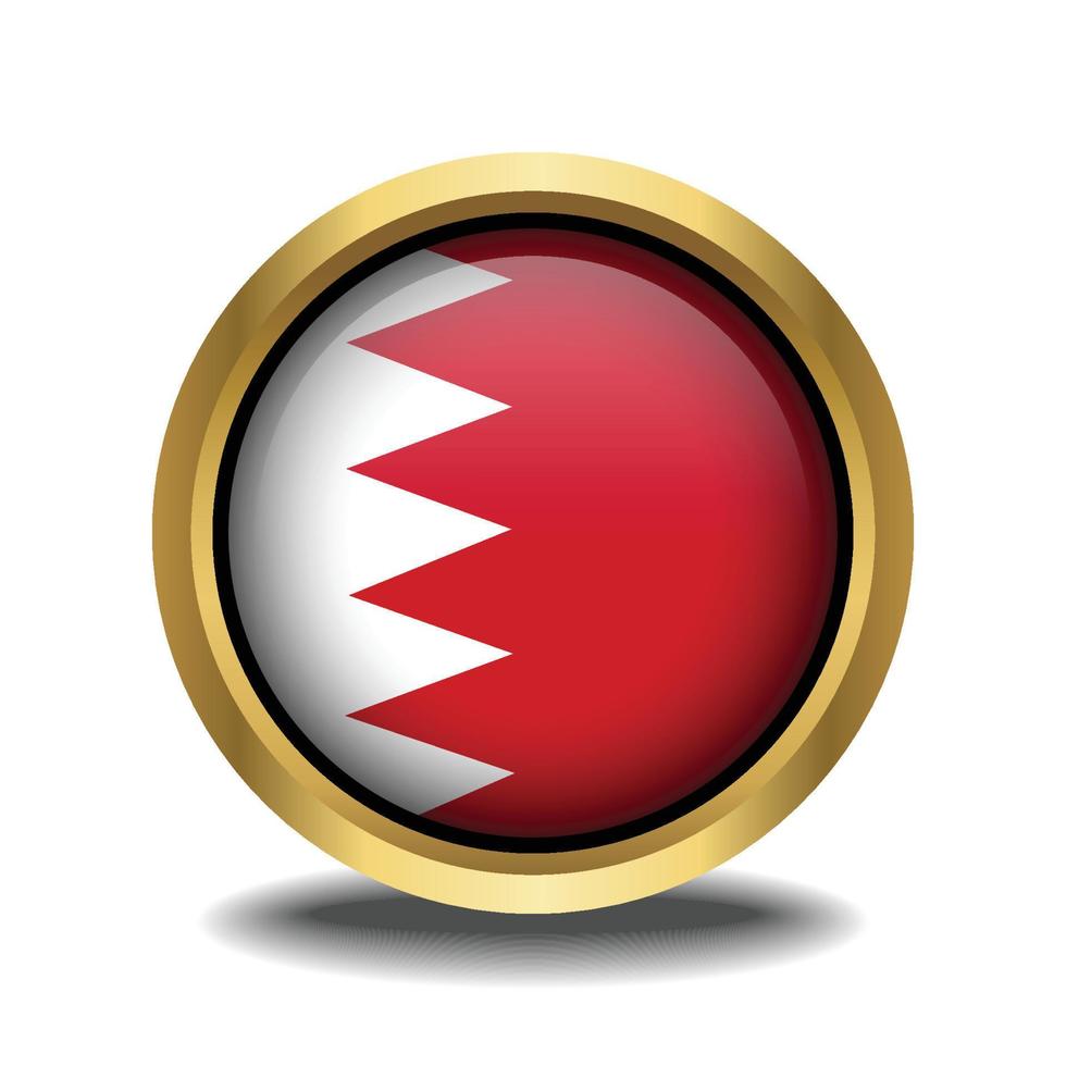 Bahrain Flag circle shape button glass in frame golden vector