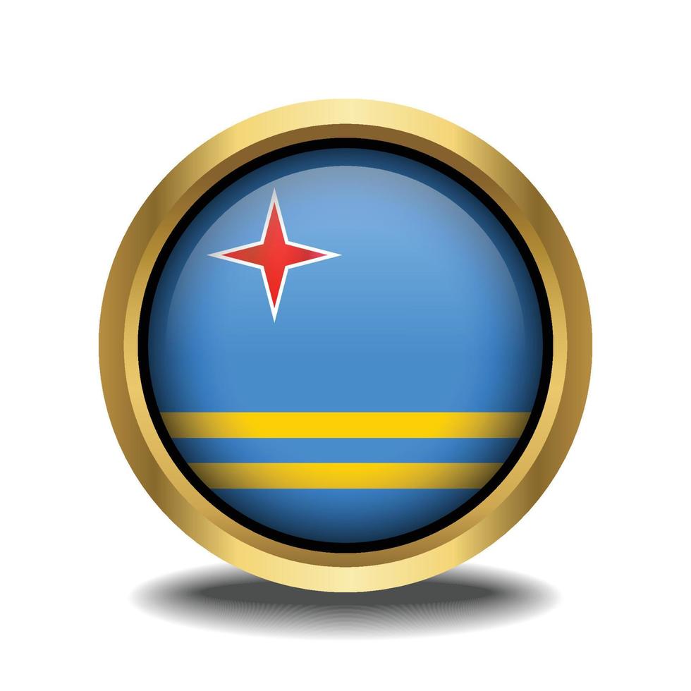 Aruba Flag circle shape button glass in frame golden vector