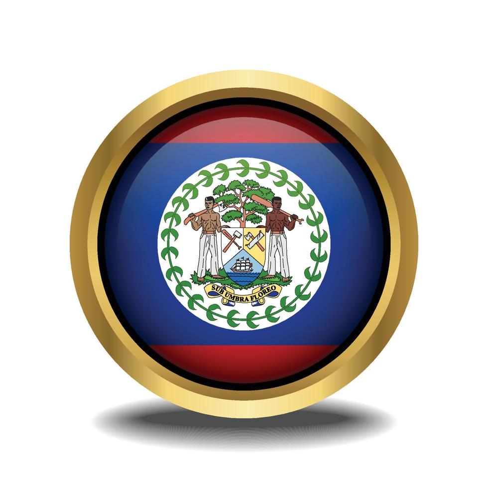 Belize Flag circle shape button glass in frame golden vector