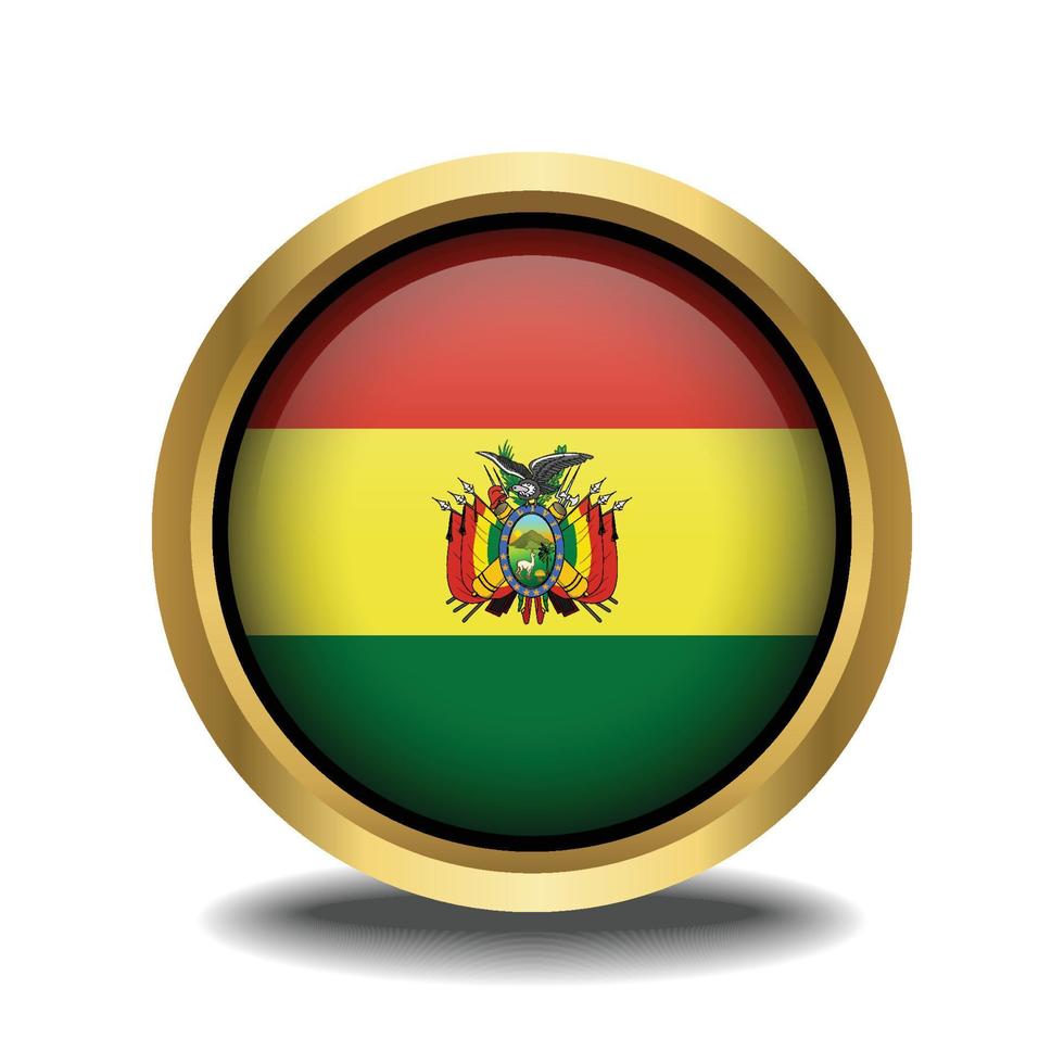 Bolivia Flag circle shape button glass in frame golden vector