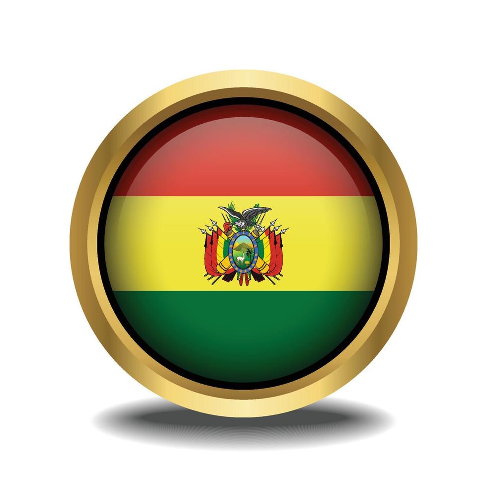 Bolivia Flag circle shape button glass in frame golden vector