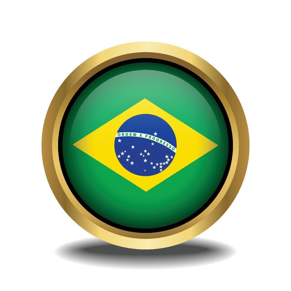 Brazil Flag circle shape button glass in frame golden vector