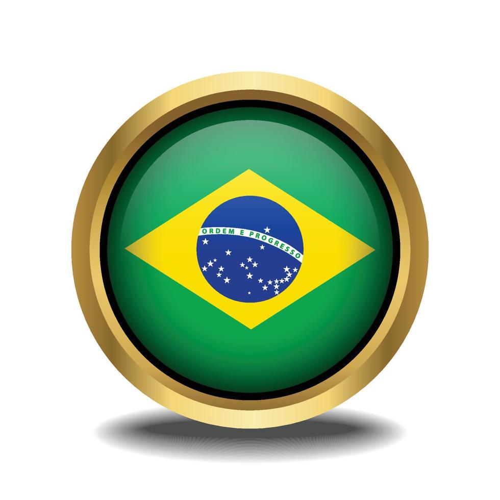 Brasil bandera circulo forma botón vaso en marco dorado vector