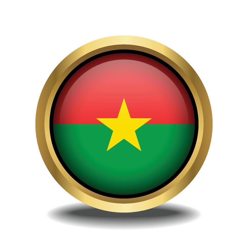 Burkina Flag circle shape button glass in frame golden vector