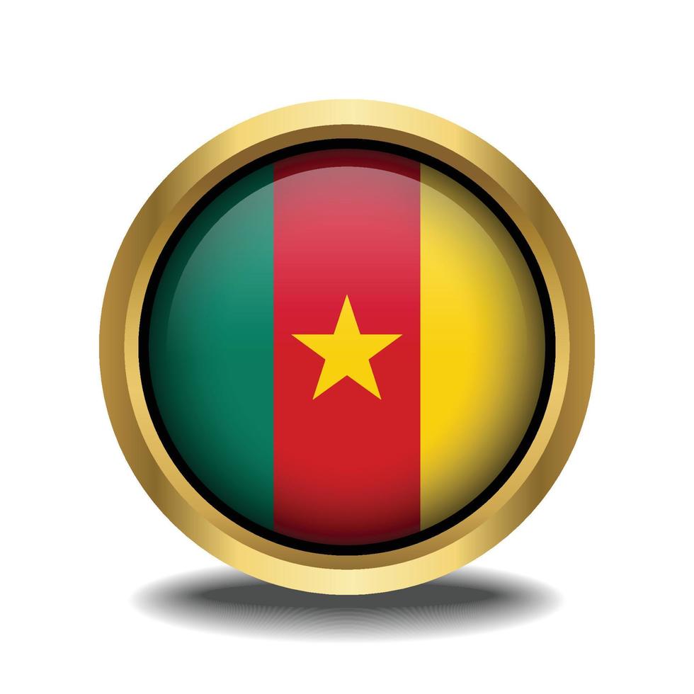 Cameroon Flag circle shape button glass in frame golden vector