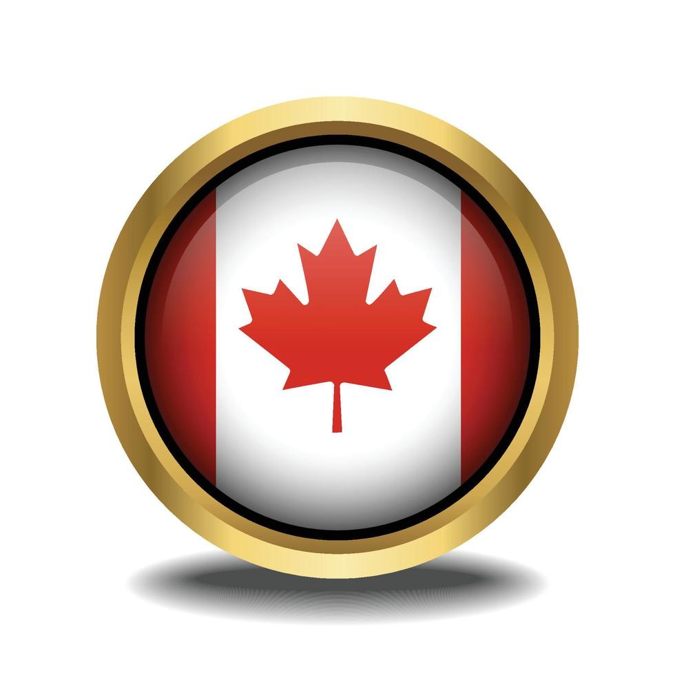 Canada Flag circle shape button glass in frame golden vector