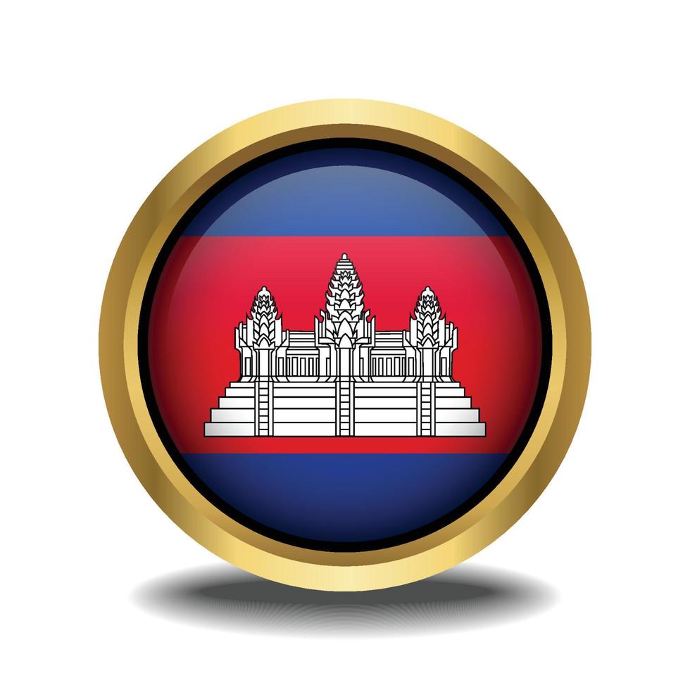 Cambodia Flag circle shape button glass in frame golden vector