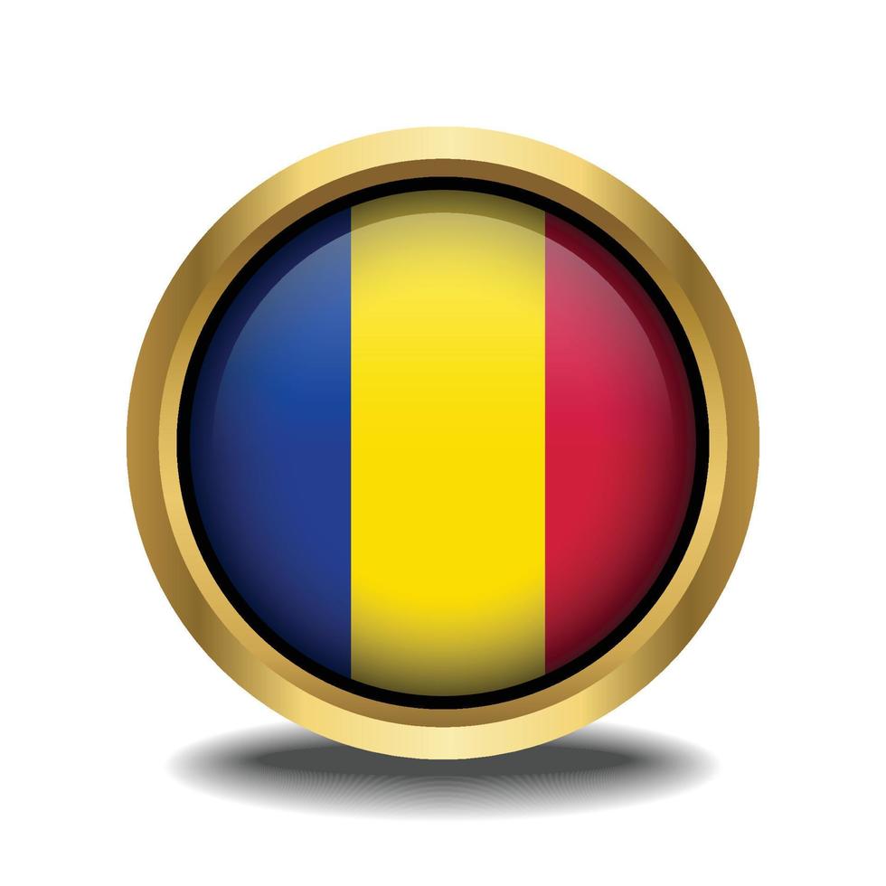 Chad Flag circle shape button glass in frame golden vector